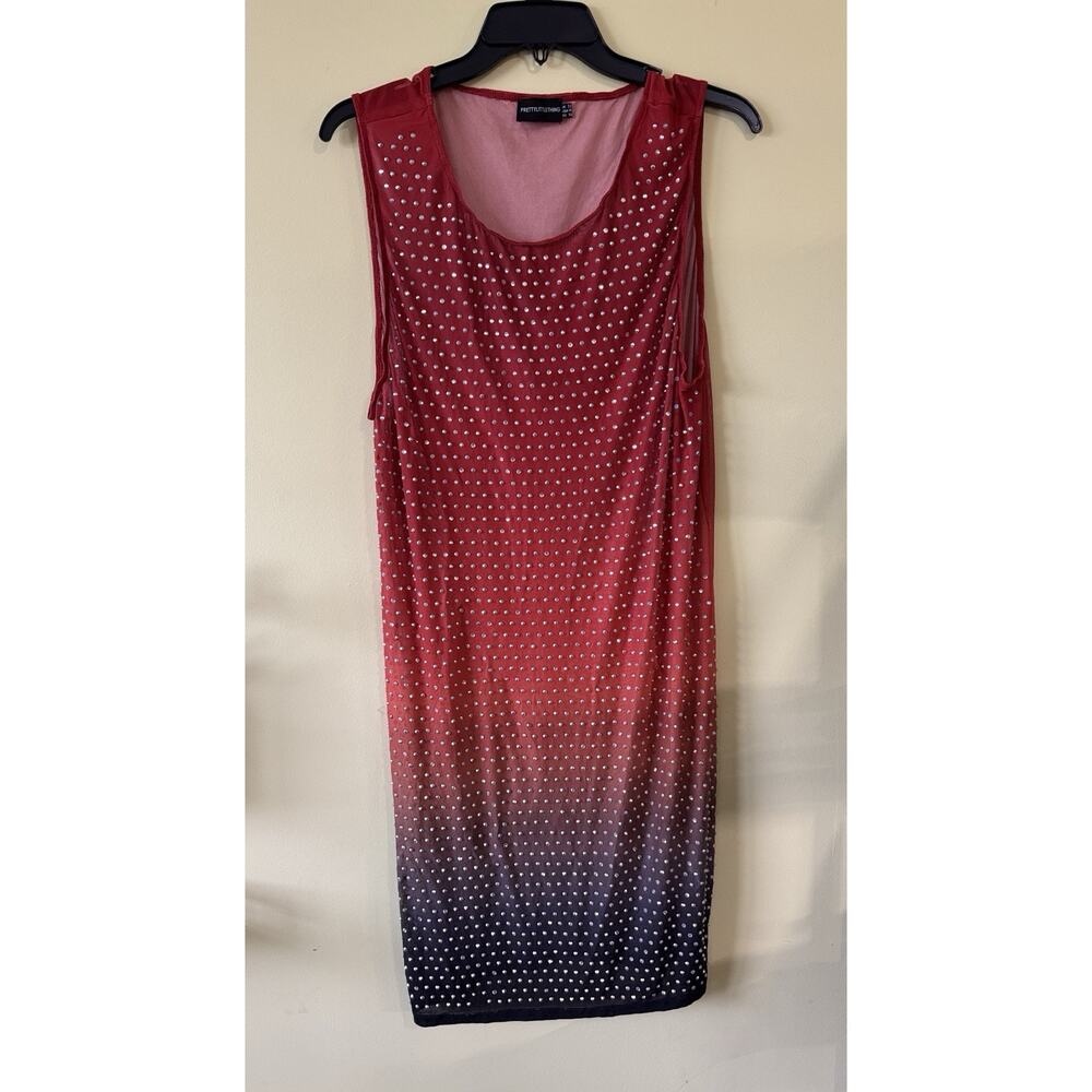 PrettyLittleThing Burnt Orange Rhinestone Mesh Ombre Midi Dress Y2K Glam Size 16